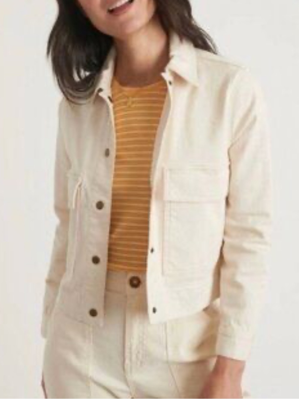Marine Layer Cropped Denim Jacket Ivory Cream Ercu Snap Button Sz Medium Cotton